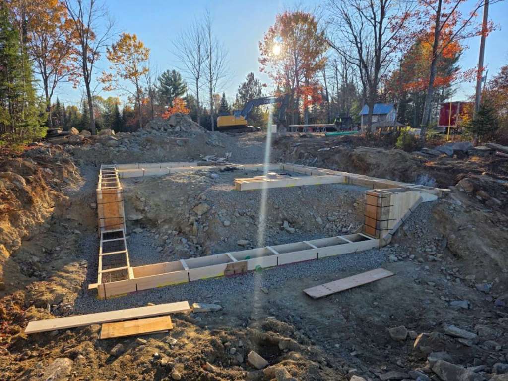 Foundation footing forms winter construction phillips maine