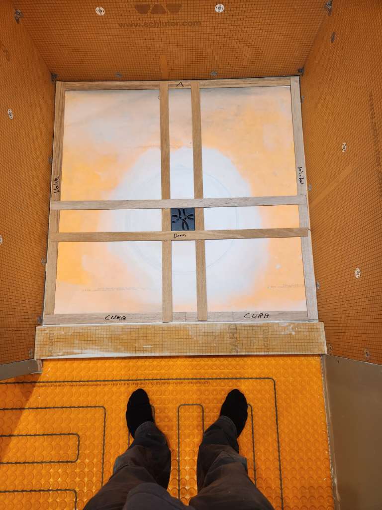 Kerdi waterproofed shower winter construction custom bathroom maine