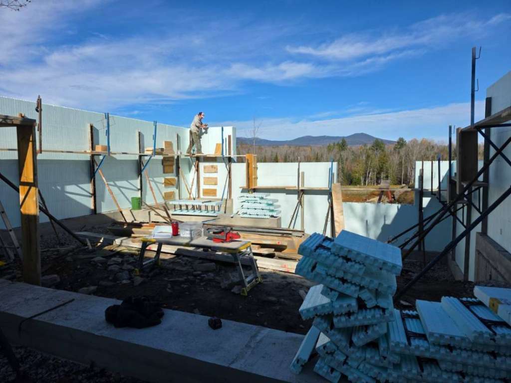 Poured concrete foundation walls winter construction phillips maine
