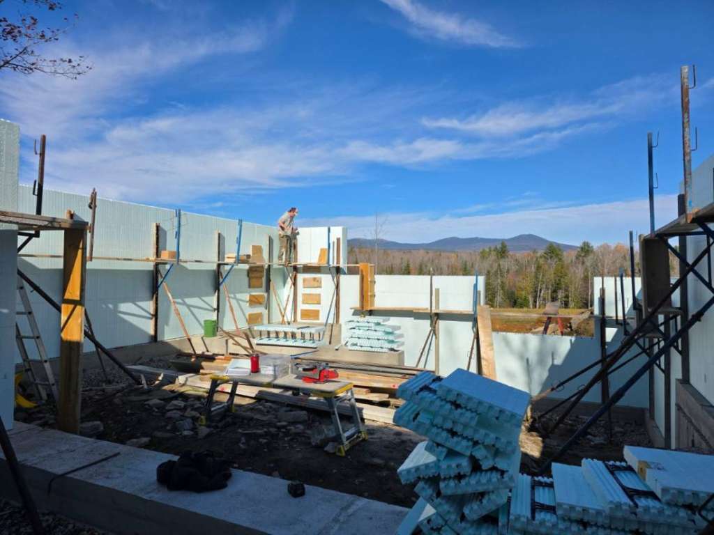 Poured concrete foundation walls winter construction phillips maine