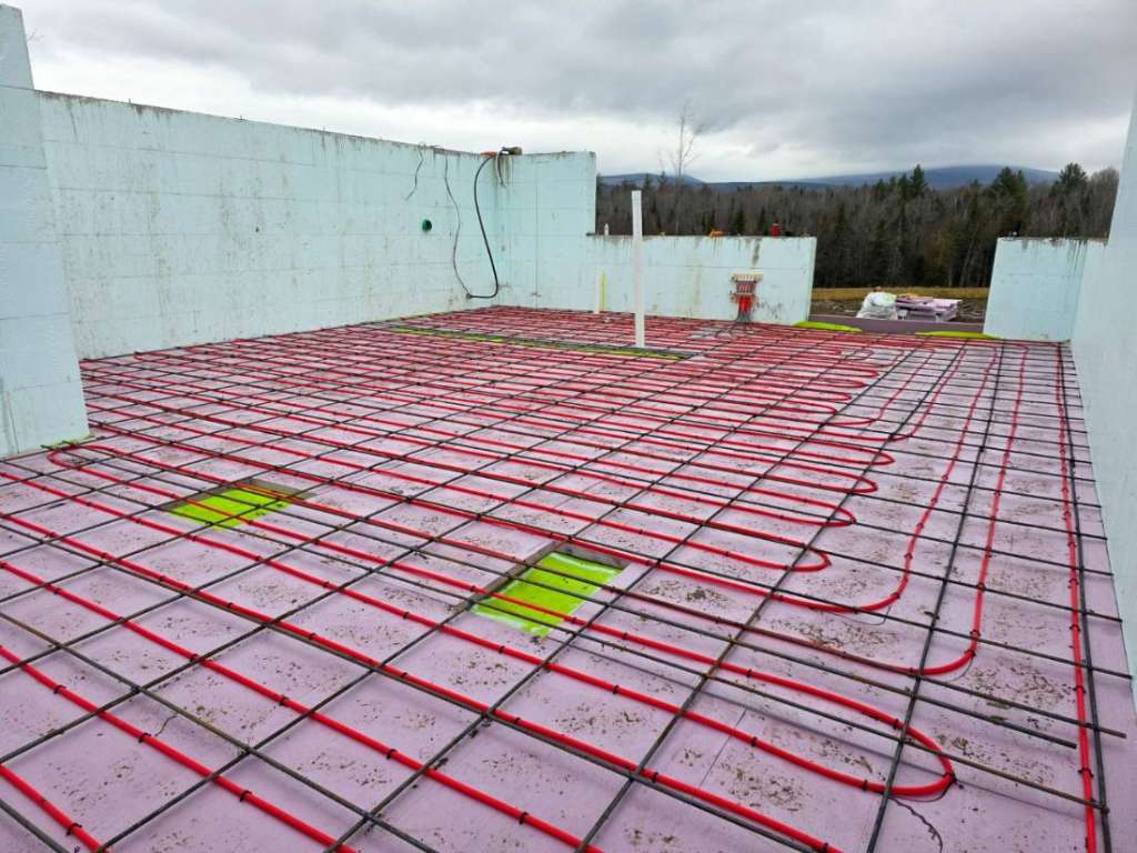 Radiant in floor heating tubing winter construction phillips maine
