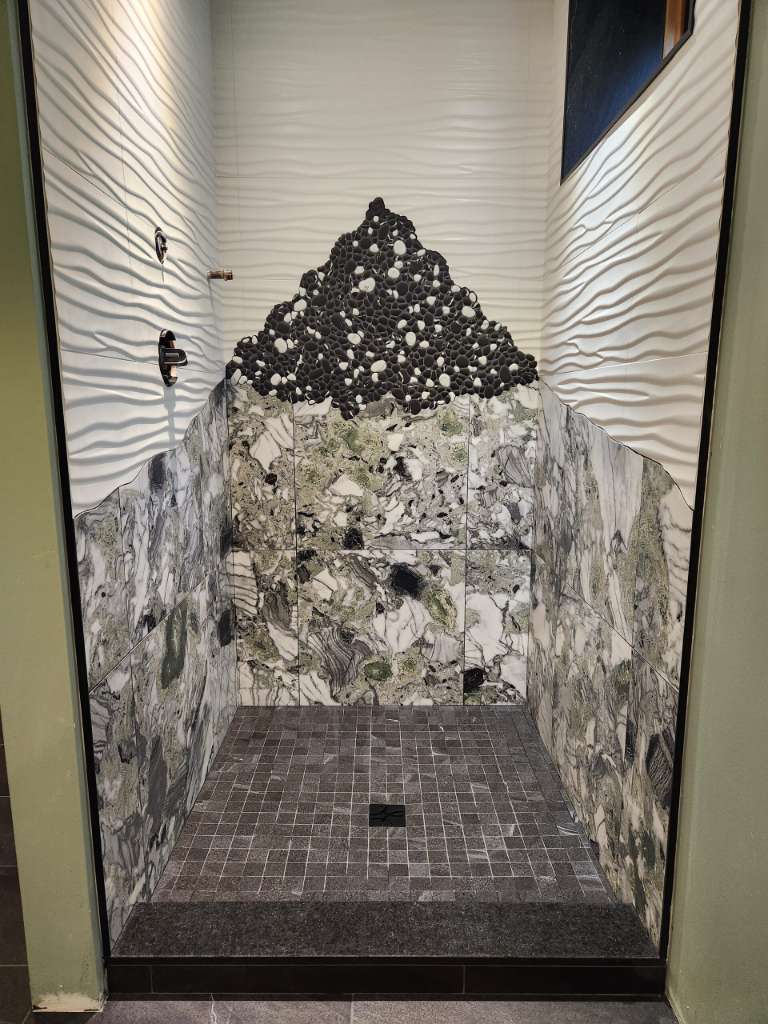 Finished custom tiled shower winter construction custom bathroom maine