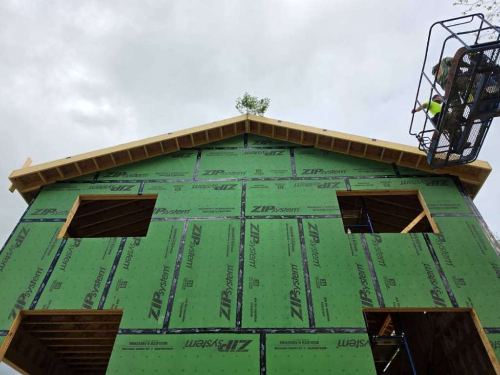 Exterior sheathing gable end winter construction phillips maine