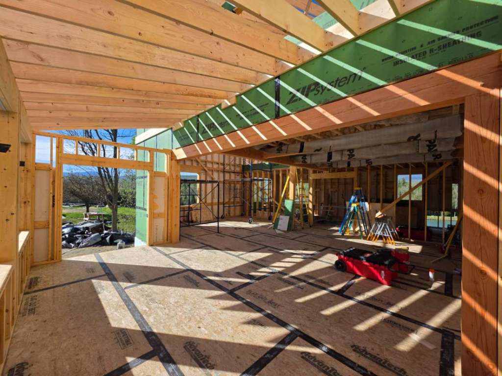 Interior roof rafter framing winter construction phillips maine