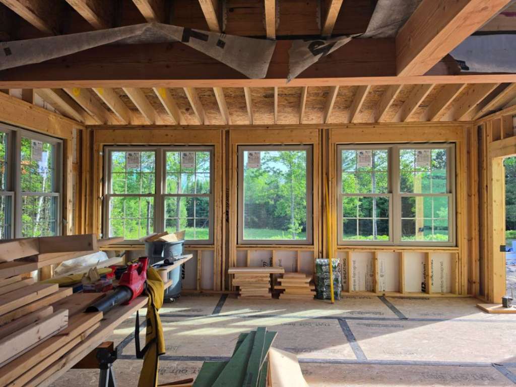 Interior framing window openings winter construction phillips maine