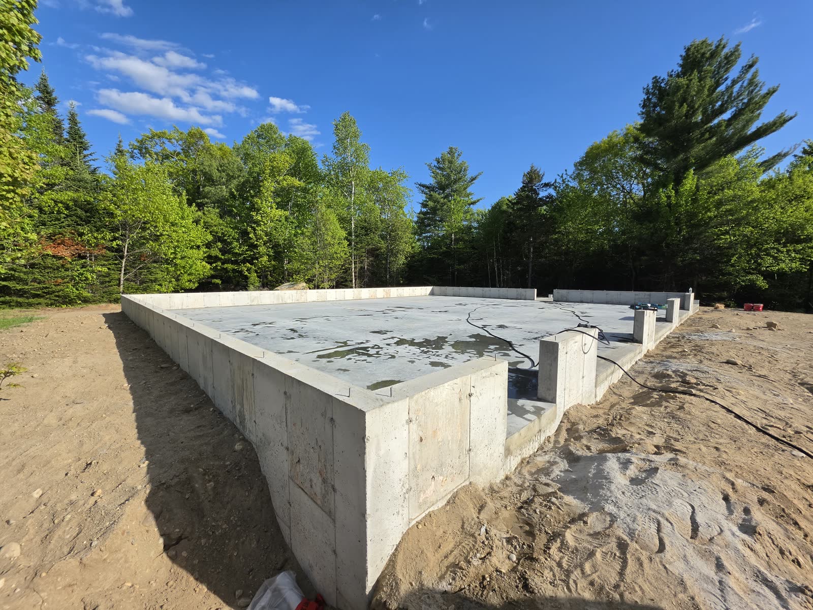 The finished slab, ready for framing at a Winter Construction garage build in Western Maine