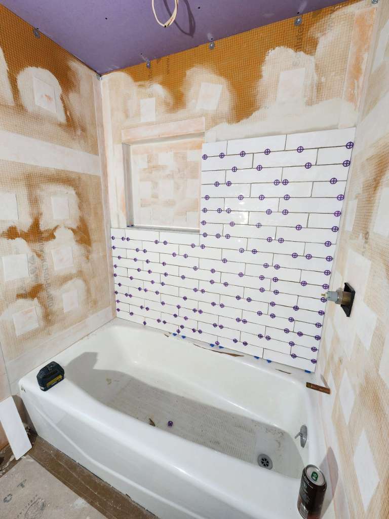 Waterproofed shower tile start winter construction bathroom remodel maine